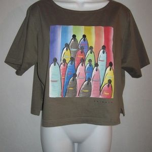 Animale By Jacques Ruc Hand Painted Crop  T Shirt